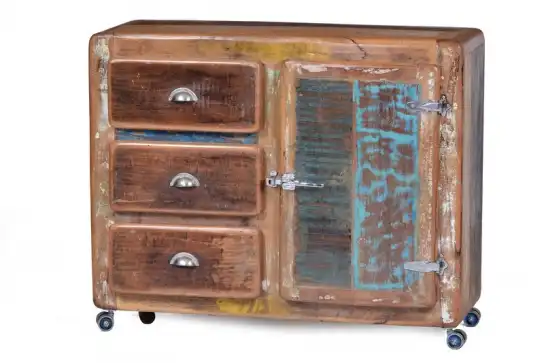 Reclaimed Ice Box Dresser with 3 Drawers & 1 Doors on Rollers - popular handicrafts